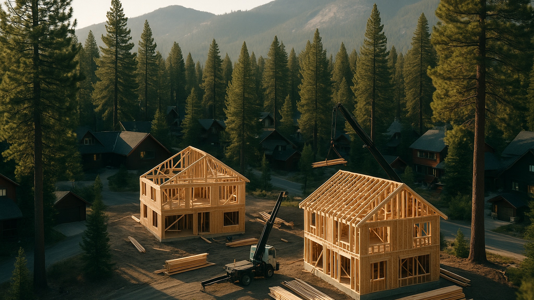 Mountain neighborhood with new homes under construction
